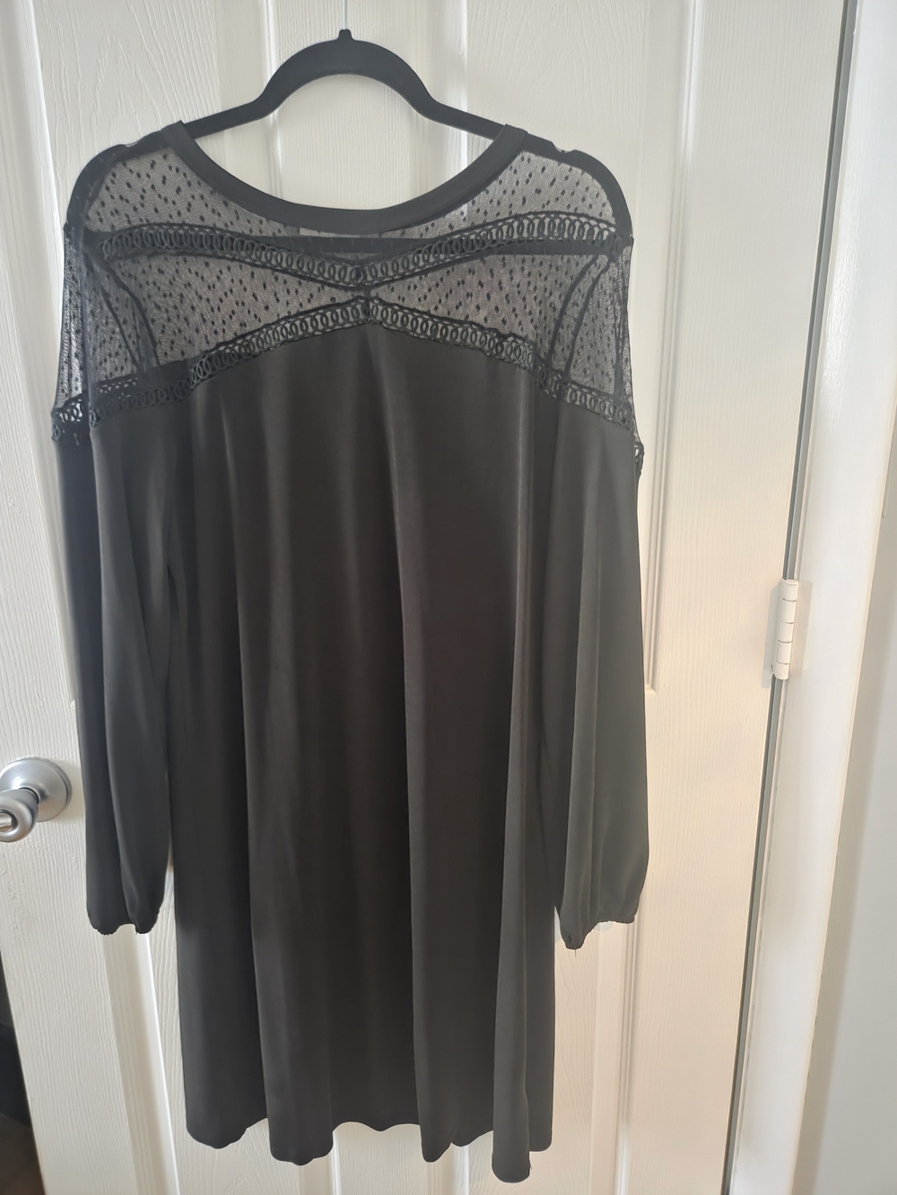 Maurices Black Long Sleeve Dress with Sheer Dotted Yoke